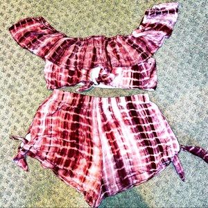 Tobi 2 piece crop top off the shoulder short set